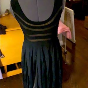 Sheer panel cocktail dress with beige under slip